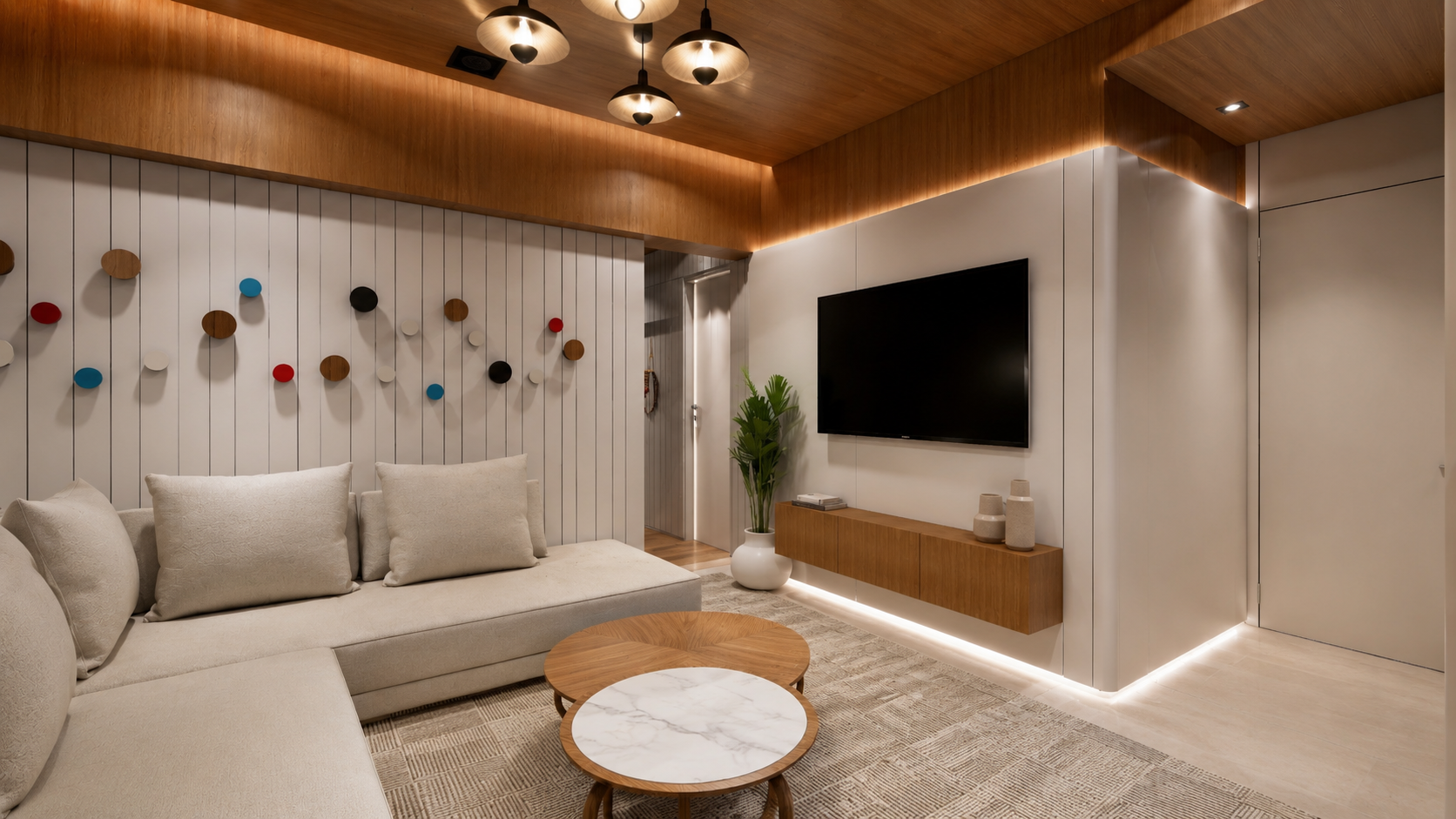 Projeto de interiores contemporâneo para apartamento de 100m², com ambientes integrados, marcenaria sob medida, iluminação indireta, materiais naturais e design minimalista sofisticado, criando espaços acolhedores, funcionais e atemporais.