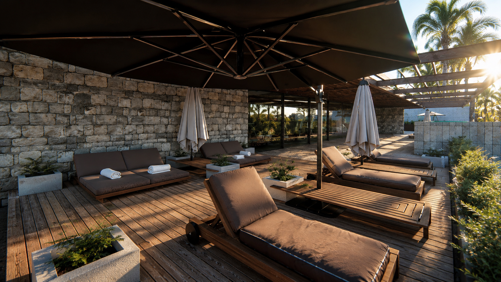 Empreendimento residencial contemporâneo de alto padrão com arquitetura autoral, rooftop com piscina, áreas de lazer sofisticadas, interiores minimalistas e integração entre madeira, pedra natural e paisagismo tropical.