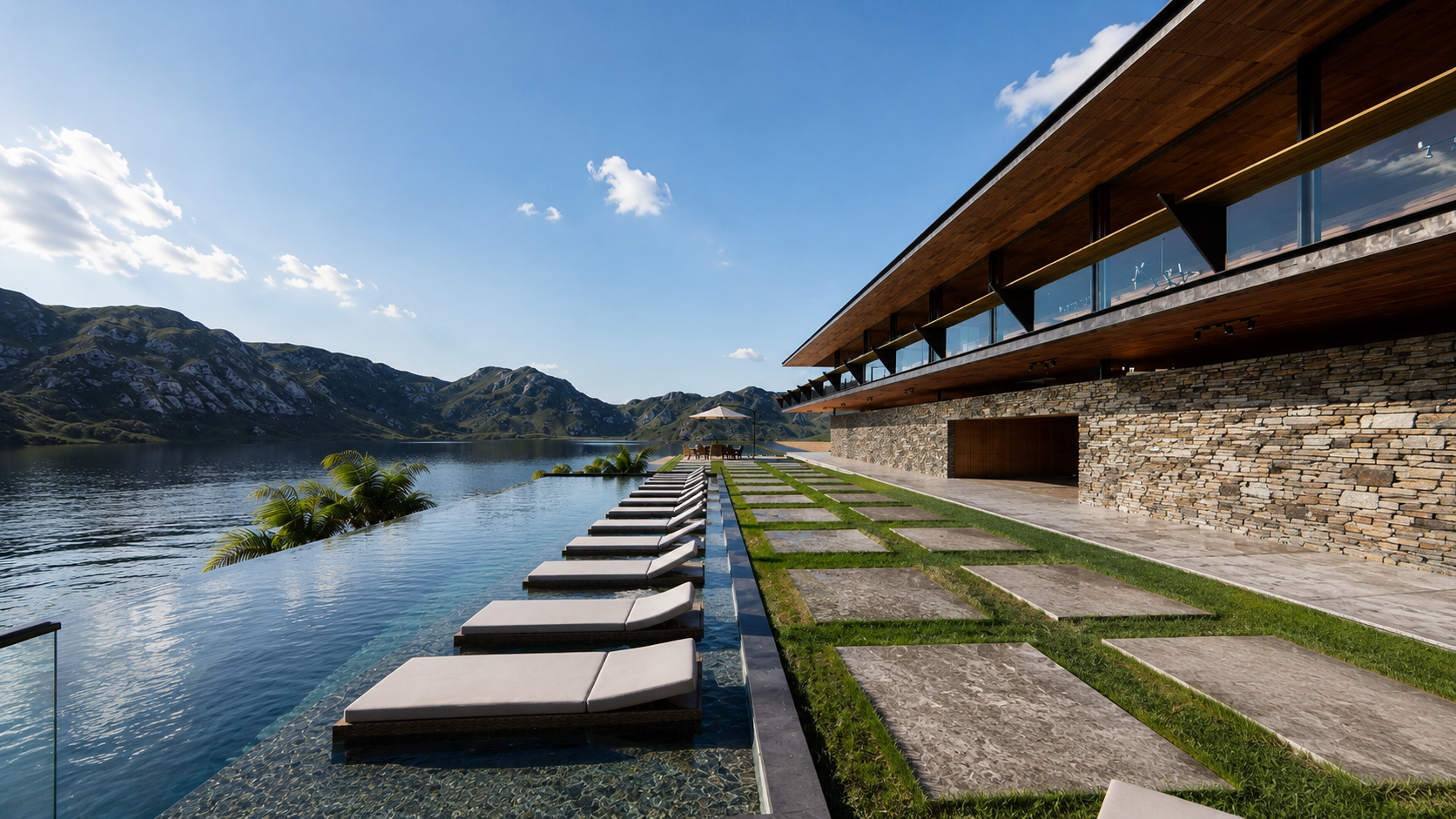 Casa contemporânea de alto padrão em Ilha Bela SP, com arquitetura minimalista integrada à natureza, estrutura metálica leve, grandes panos de vidro, piscina de borda infinita, vista para o mar e acabamento sofisticado em madeira e pedra natural. Pro