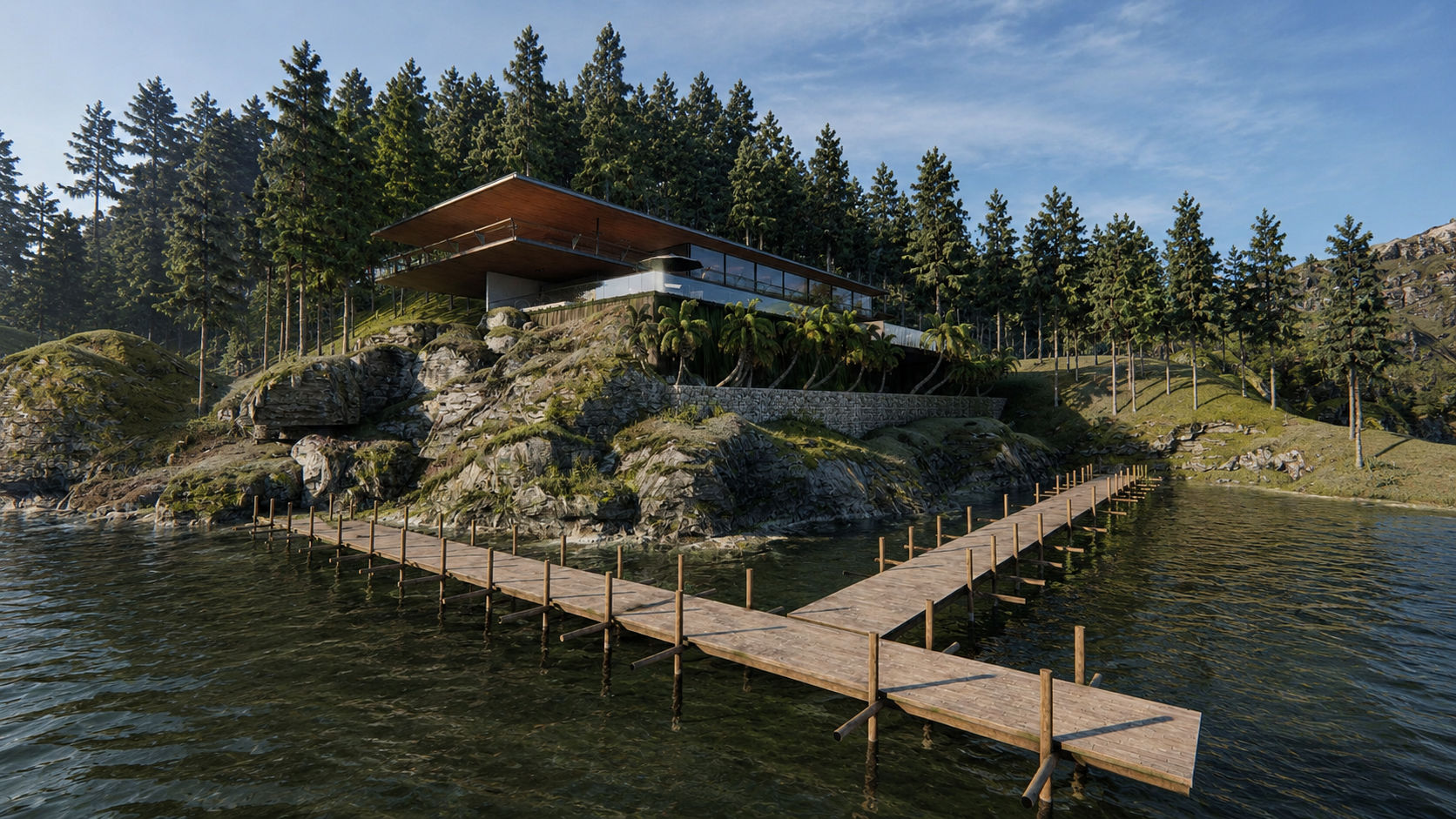 Casa contemporânea de alto padrão em Ilha Bela SP, com arquitetura minimalista integrada à natureza, estrutura metálica leve, grandes panos de vidro, piscina de borda infinita, vista para o mar e acabamento sofisticado em madeira e pedra natural. Pro
