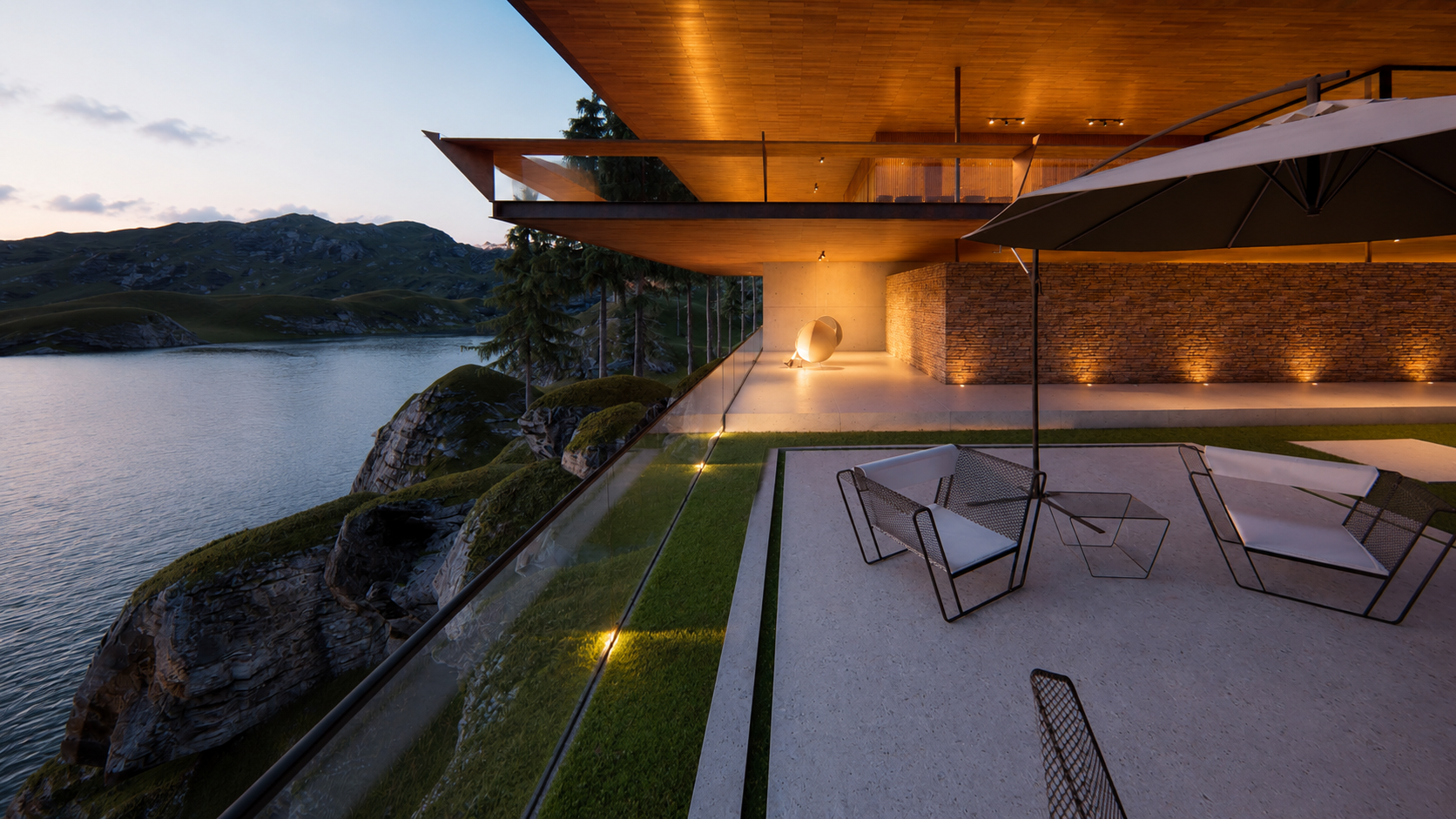 Casa contemporânea de alto padrão em Ilha Bela SP, com arquitetura minimalista integrada à natureza, estrutura metálica leve, grandes panos de vidro, piscina de borda infinita, vista para o mar e acabamento sofisticado em madeira e pedra natural. Pro