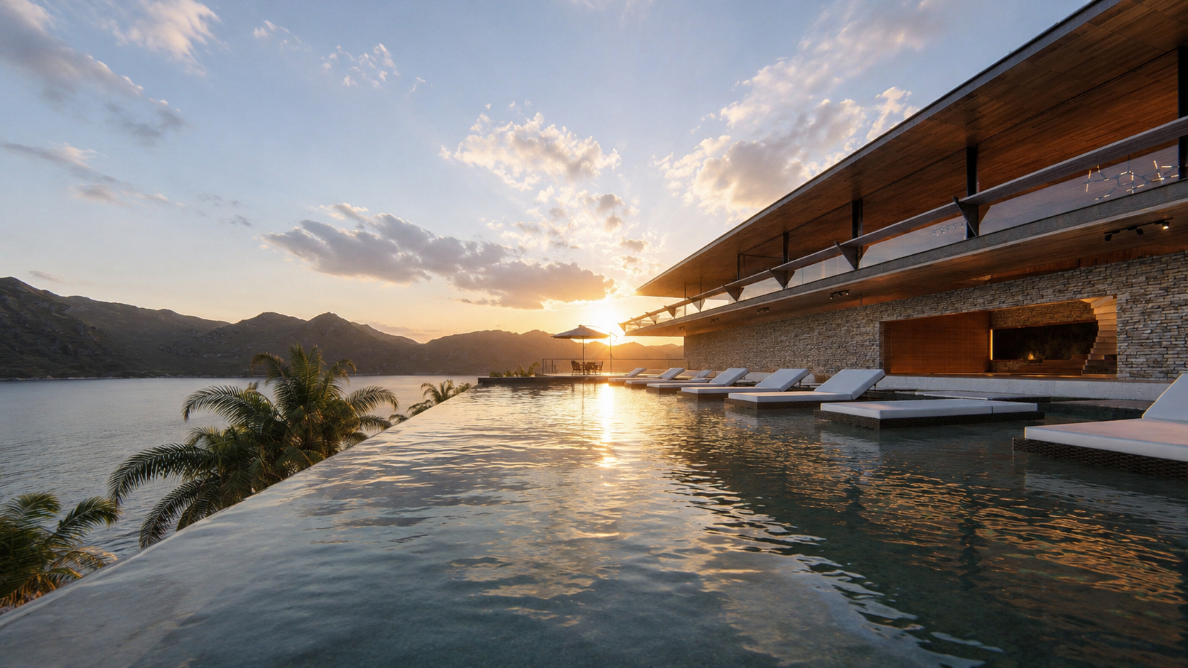 Casa contemporânea de alto padrão em Ilha Bela SP, com arquitetura minimalista integrada à natureza, estrutura metálica leve, grandes panos de vidro, piscina de borda infinita, vista para o mar e acabamento sofisticado em madeira e pedra natural. Pro