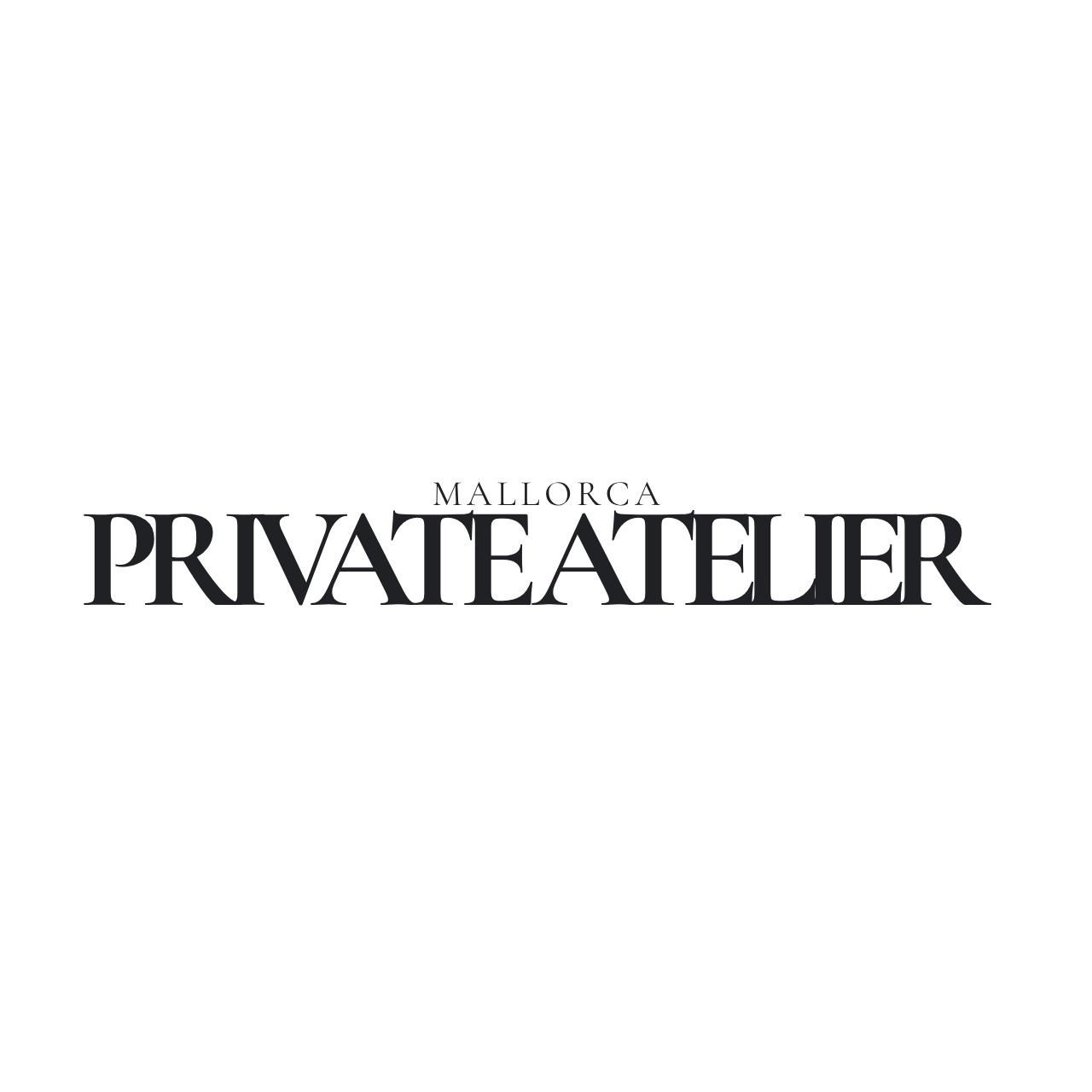 Logotipo de Mallorca Private Atelier en fondo negro, con texto estilizado en tonos oscuros.