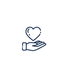 Outline of a heart above an open hand, symbolizing care or giving.