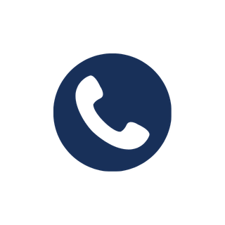 Icon of a phone handset inside a dark blue circle.