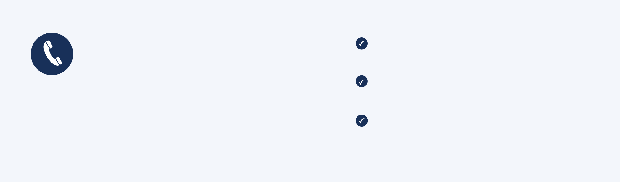 A light blue contact list screen with a dark blue phone icon on the left, a list of three blue checkmarks with white ticks in the middle, and a blank right side.