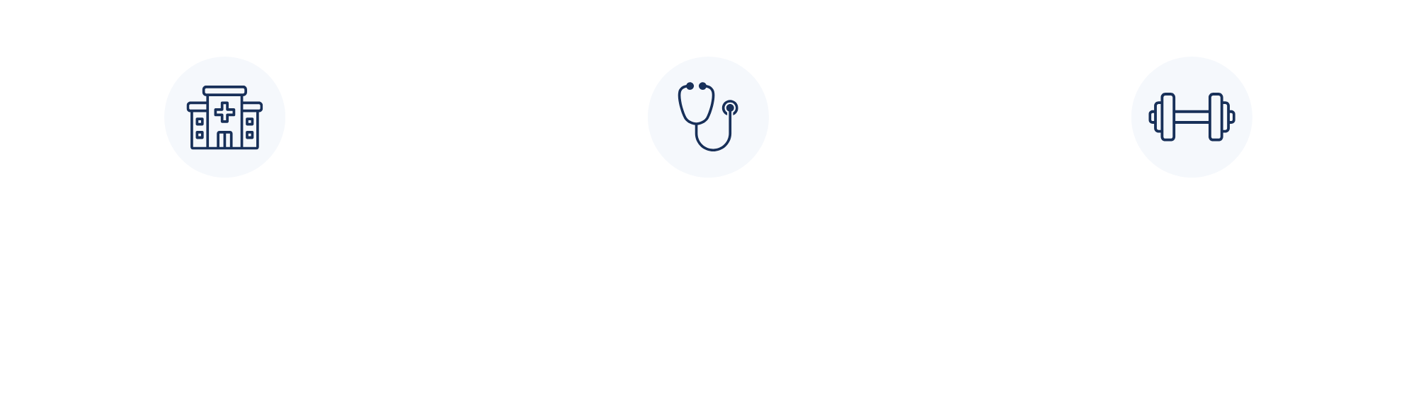 Icons representing a hospital, stethoscope, and weights.