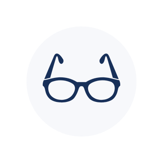 Icon of eyeglasses inside a white circle.