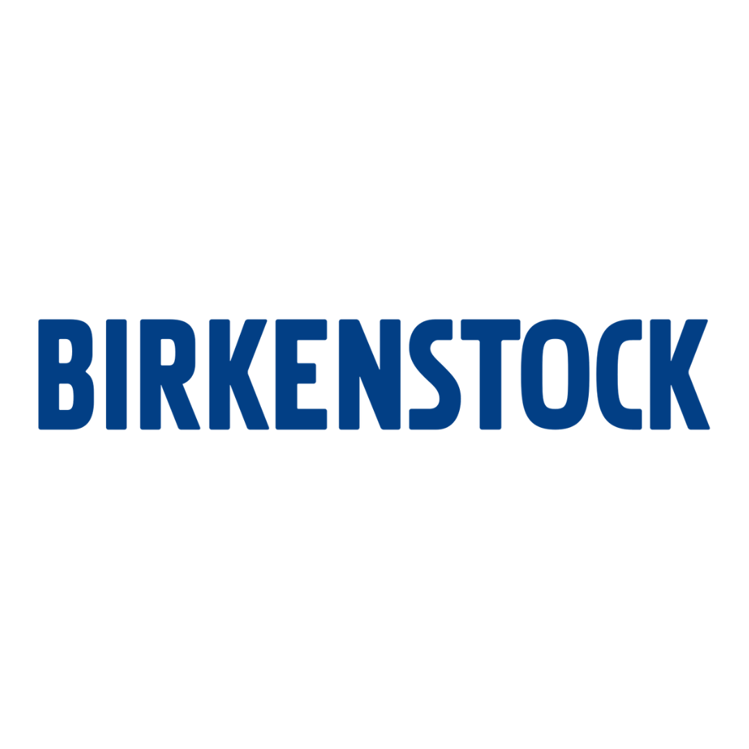 Blue text spelling 'BIRKENSTOCK' on a white background.