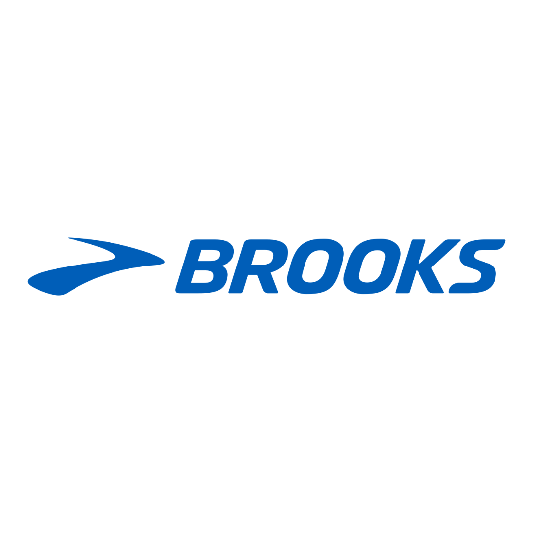 Brooks logo with blue arrow and text on a white background.