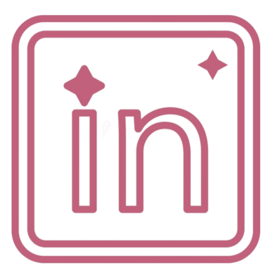 Stylized LinkedIn logo with a pink background and purple border.