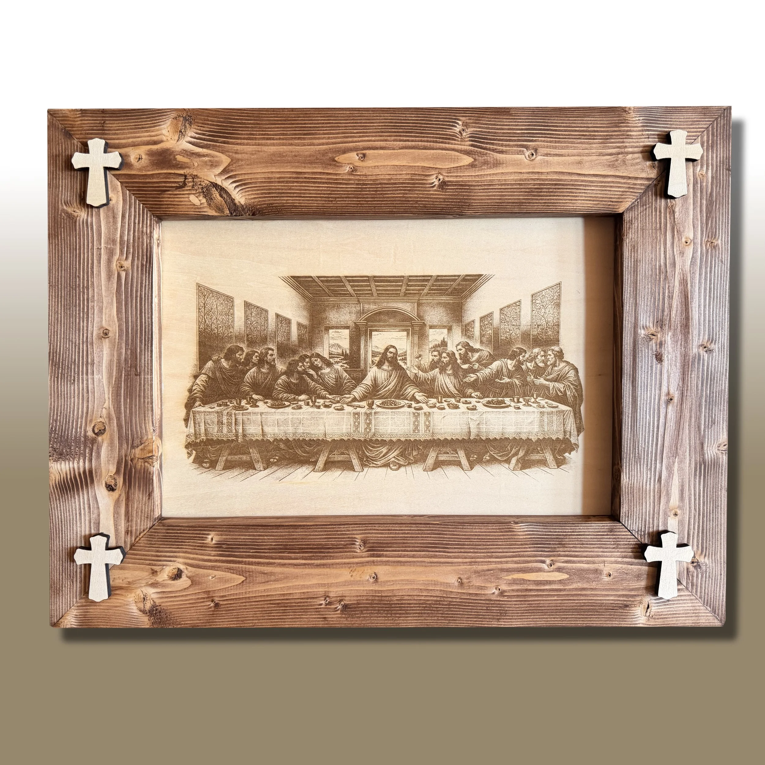 The Last Supper, Laser Engraved Wall Art with Custom Cross Accents