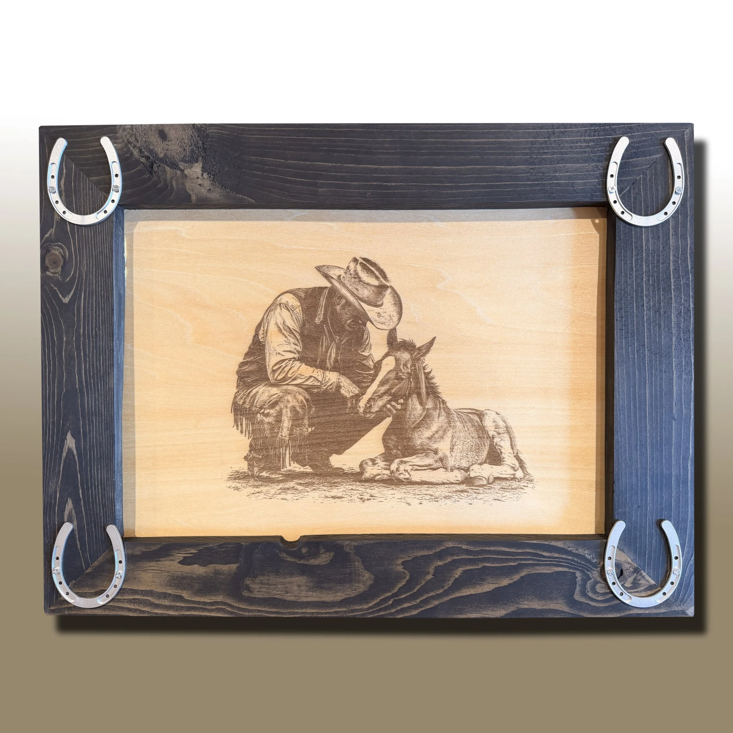 western horse wall art, horse lover gift, ranch decor, cowboy wall art, laser engraved wall art, equestrian decor, western home decor, rustic framed artwork, horse artwork, ranch house decor, handcrafted western art, foal wall art, cowboy decor