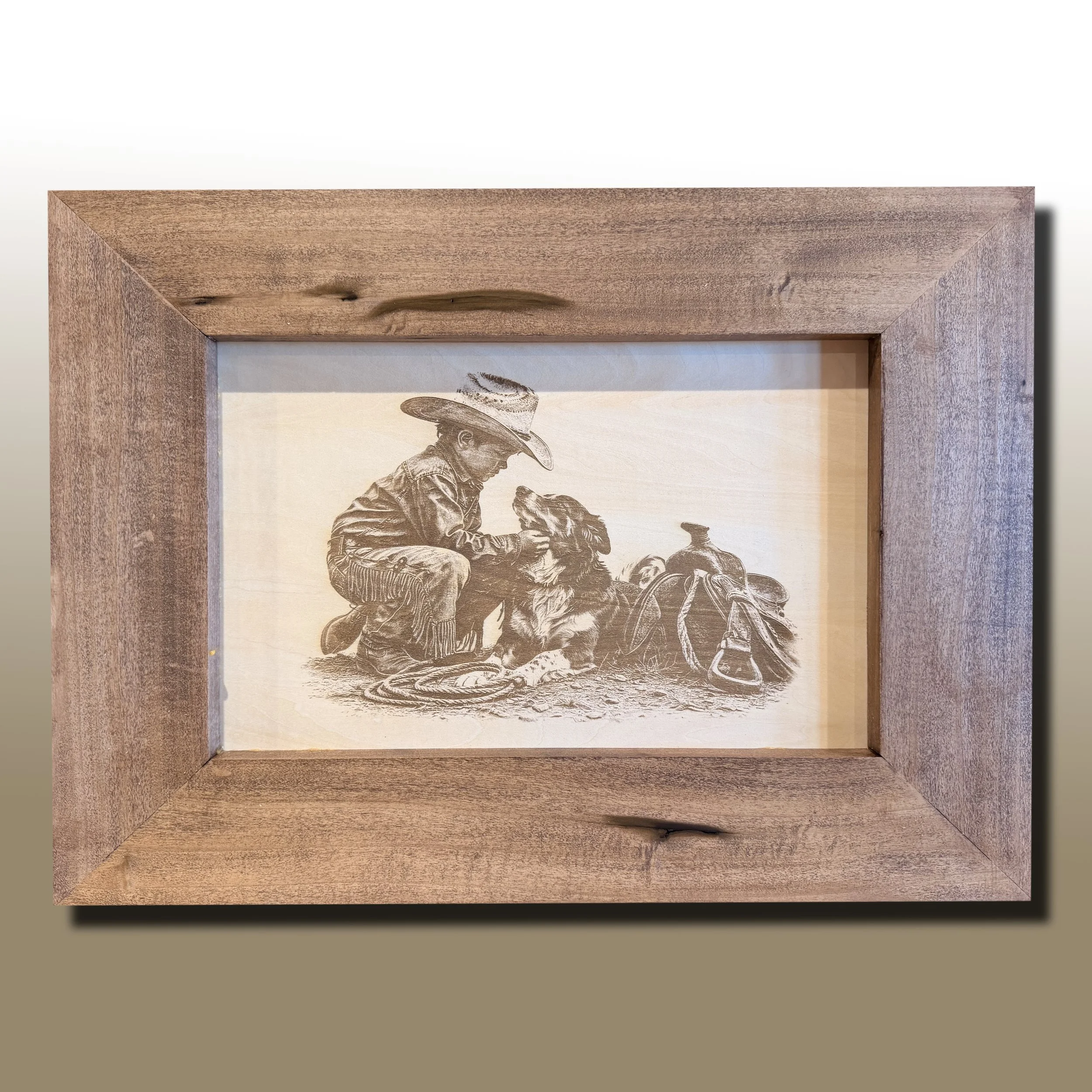 A Cowboy's Best Friend, Laser Engraved Framed Wall Art