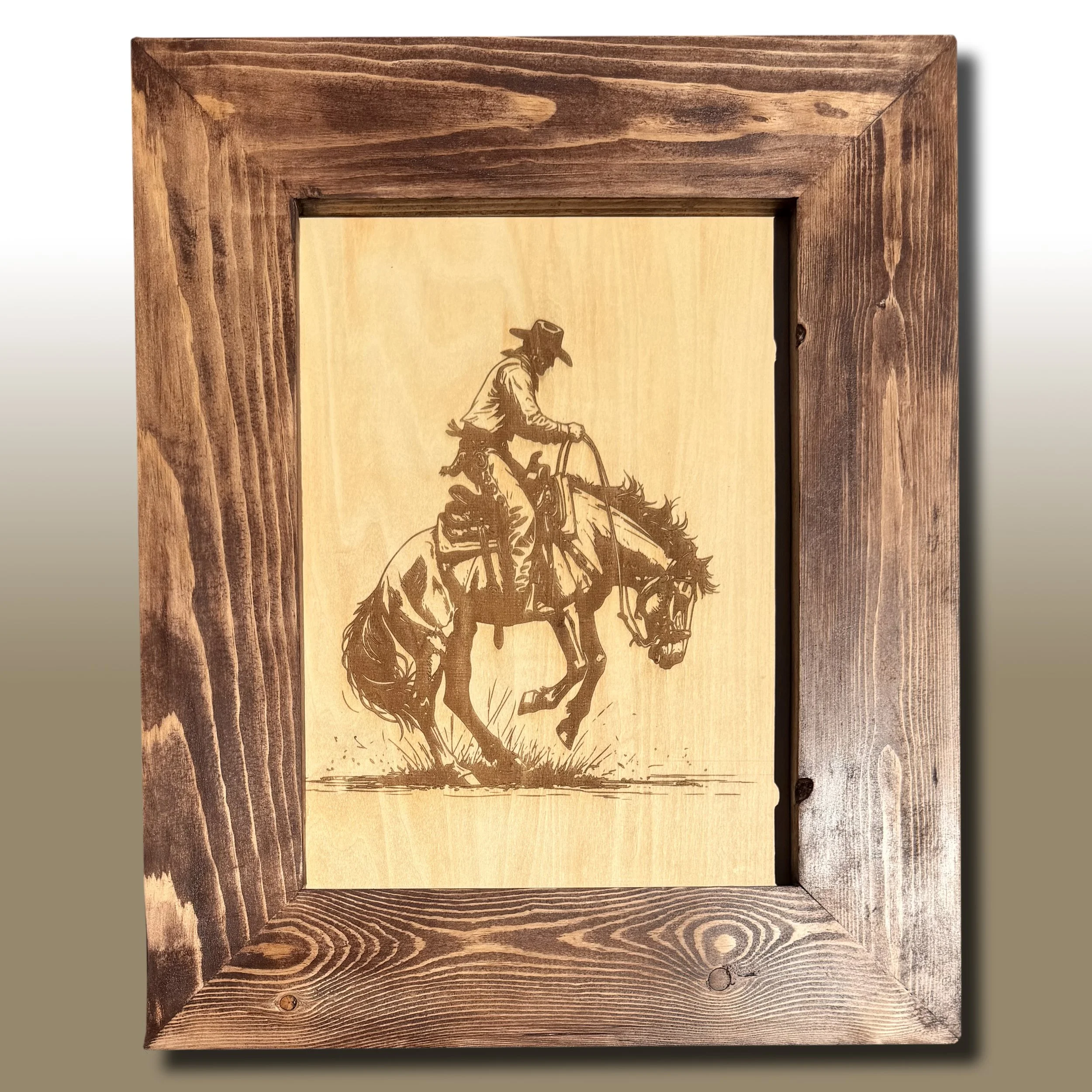 Western wall art, cowboy decor, horse wall art, ranch decor, laser engraved artwork, rustic framed art, western home decor, cowboy artwork, horse lover gift, handcrafted wall art.