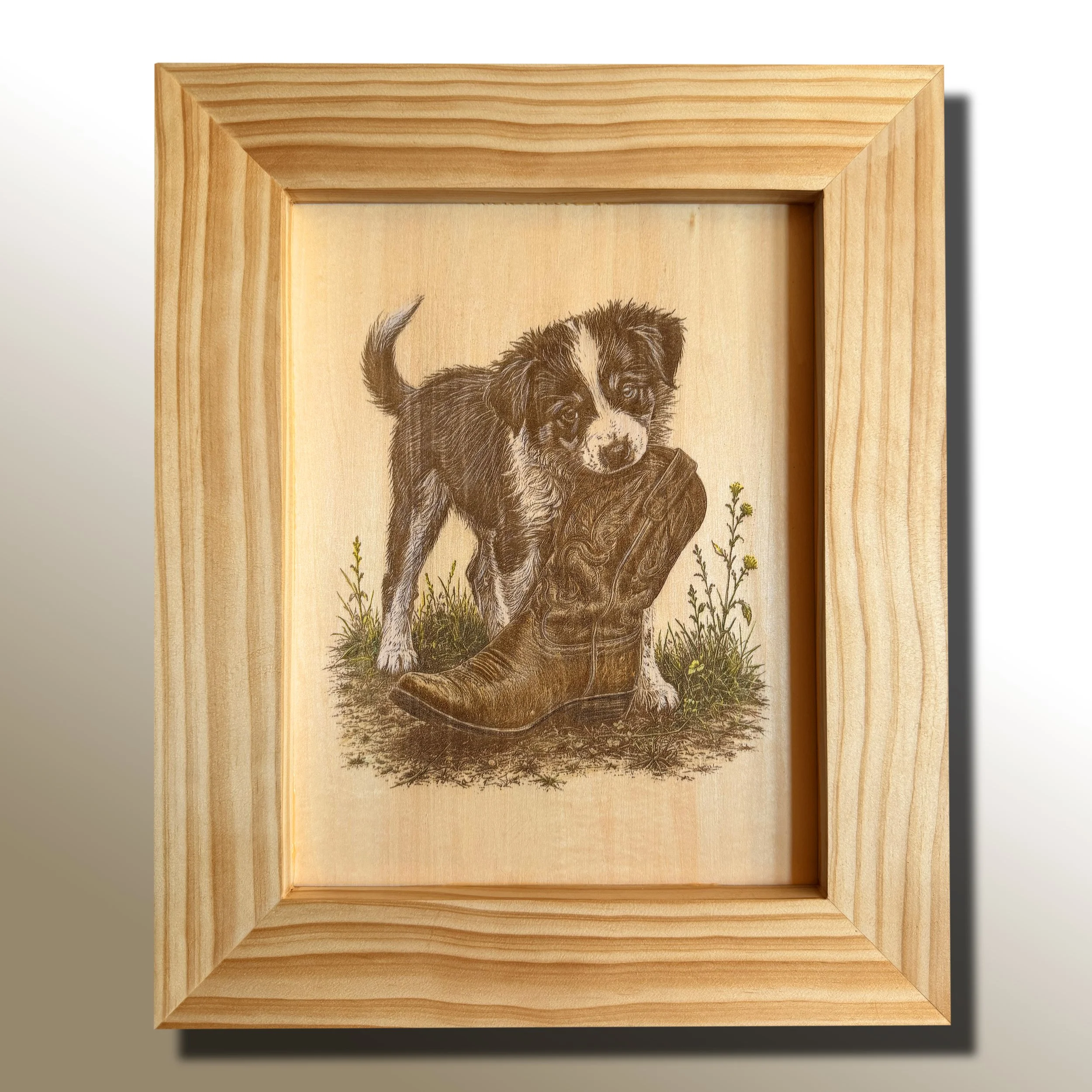 Ranch Pup in Training, Hand-Painted & Laser Engraved Wall Art