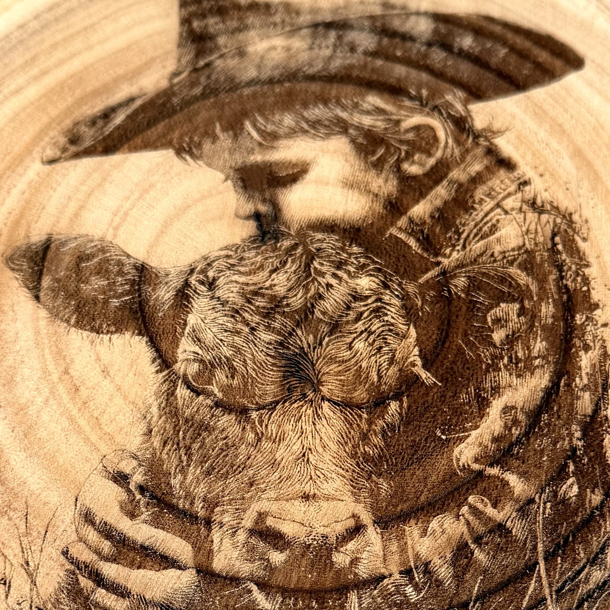 Laser Engraved Child Cowboy with Calf Cow