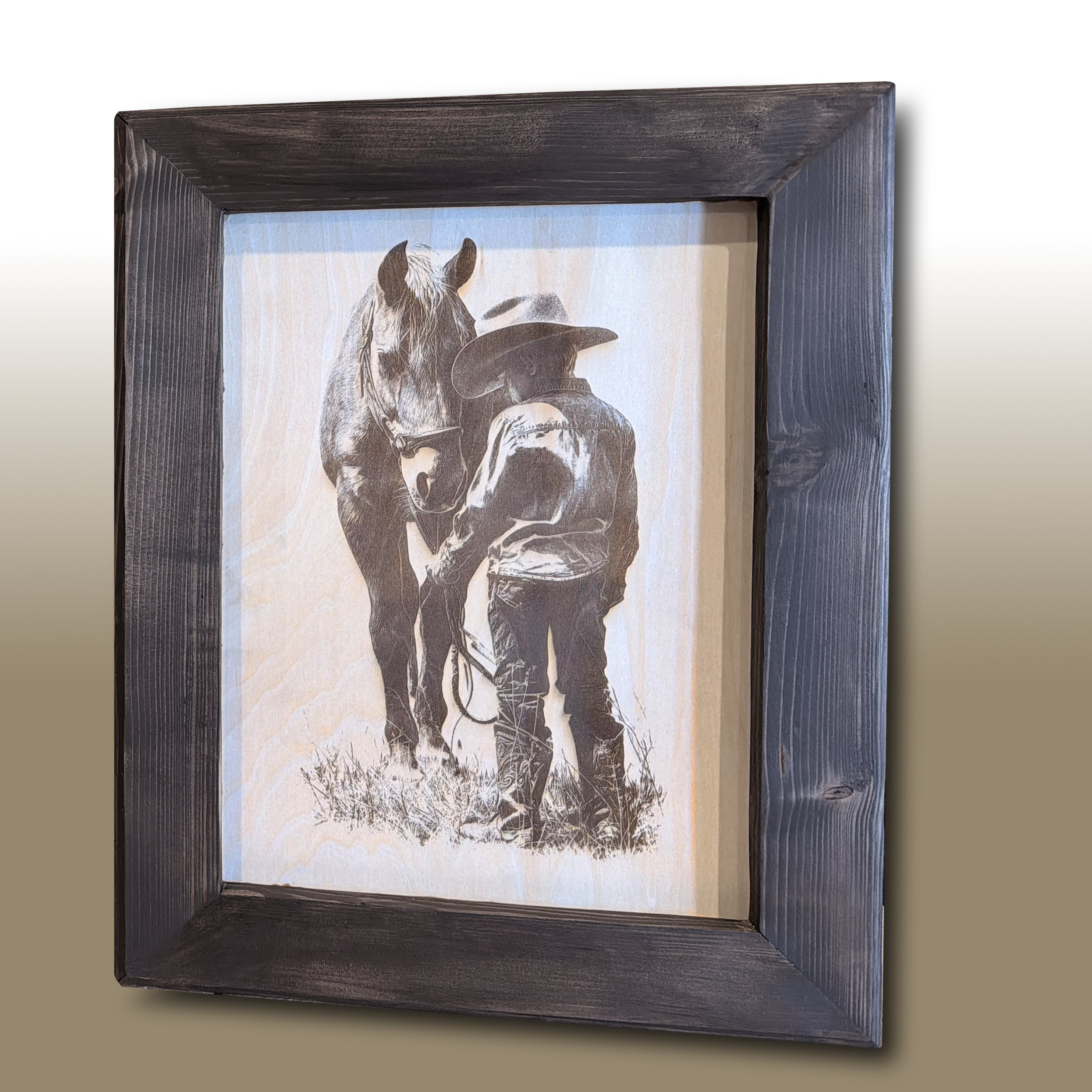 Young Cowboy Engraving with Custom Frame