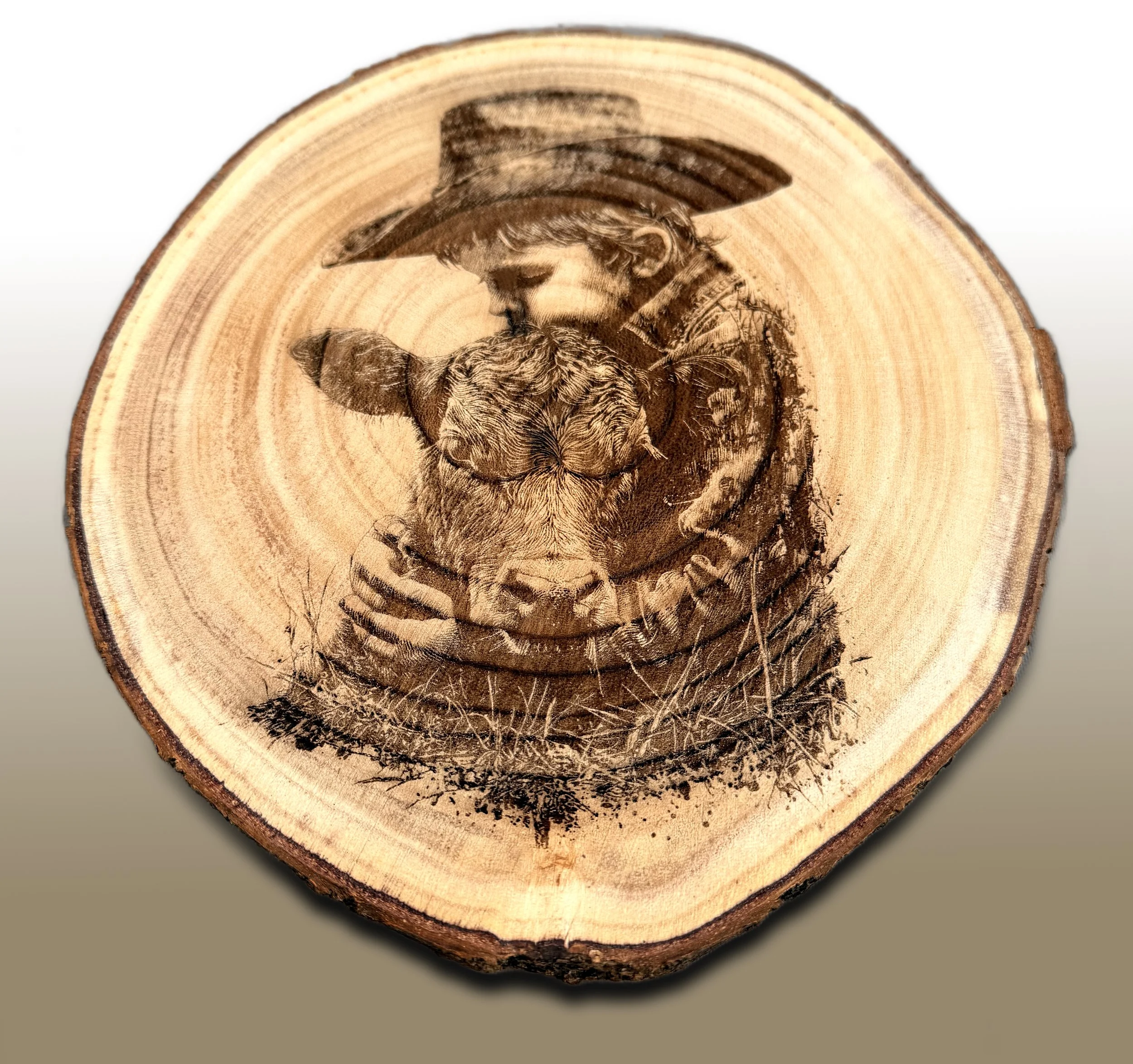Laser Engraved Child Cowboy with Calf Cow