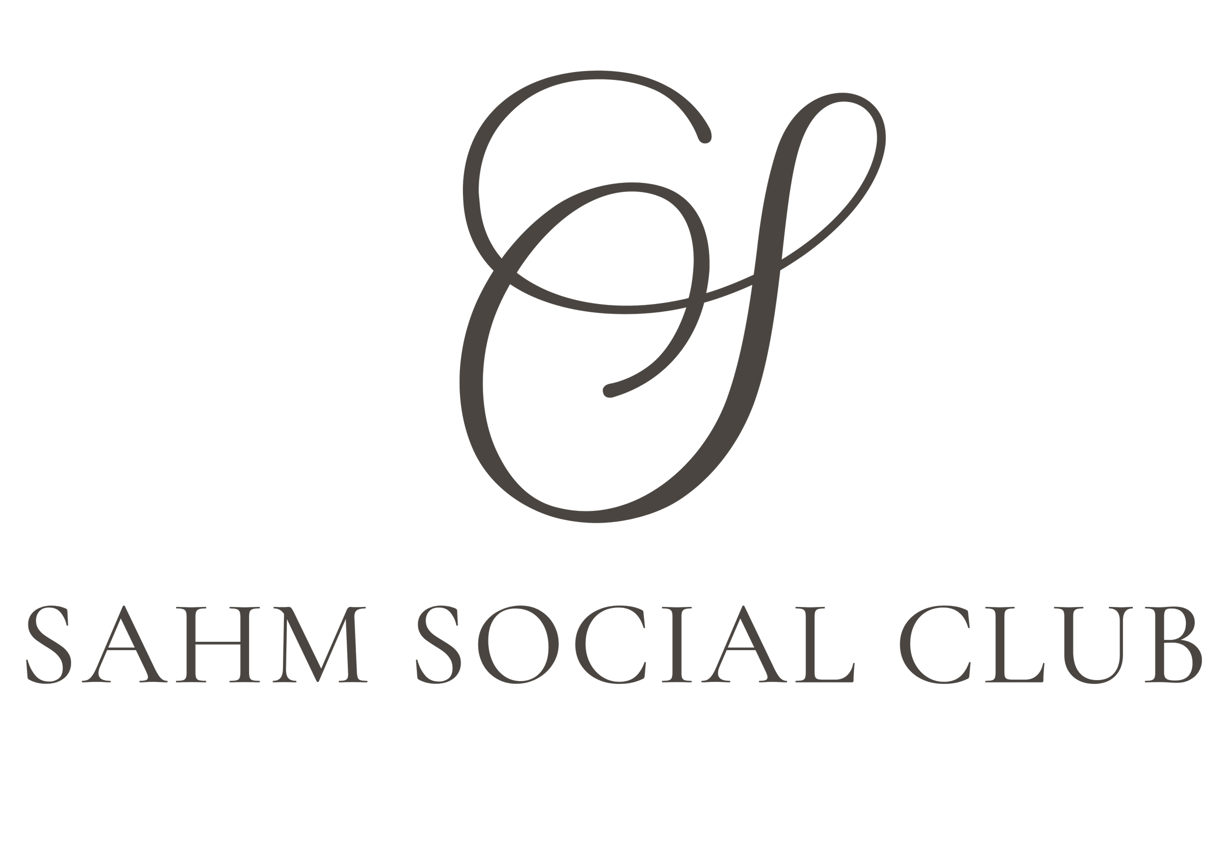 Black background with the logo and text of the SAHM Social Club, featuring a stylized 'S' and 'H' intertwined above the name.