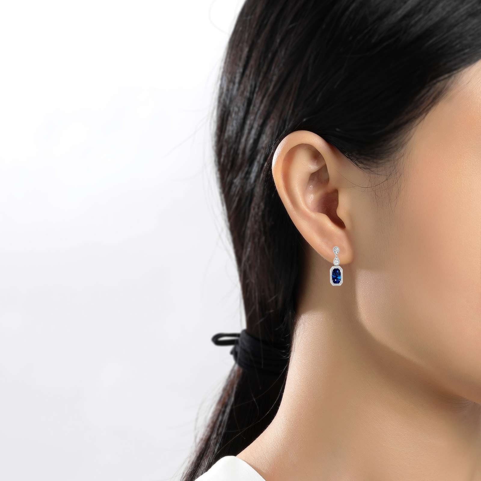 Sapphire and Diamond Drop Earrings 14K White Gold