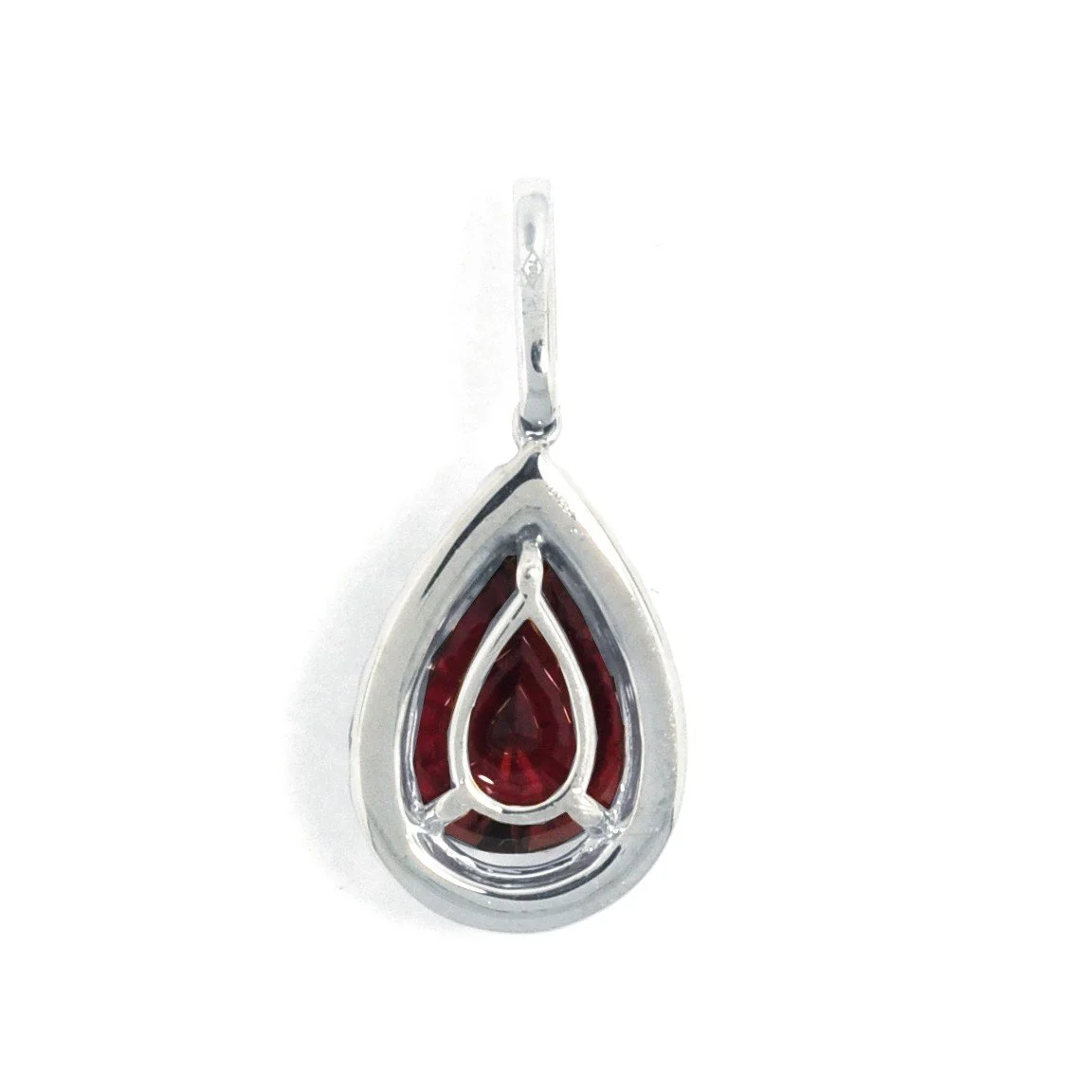 Rare Red Tourmaline Pear Shape & Diamond Halo 18K Pendant