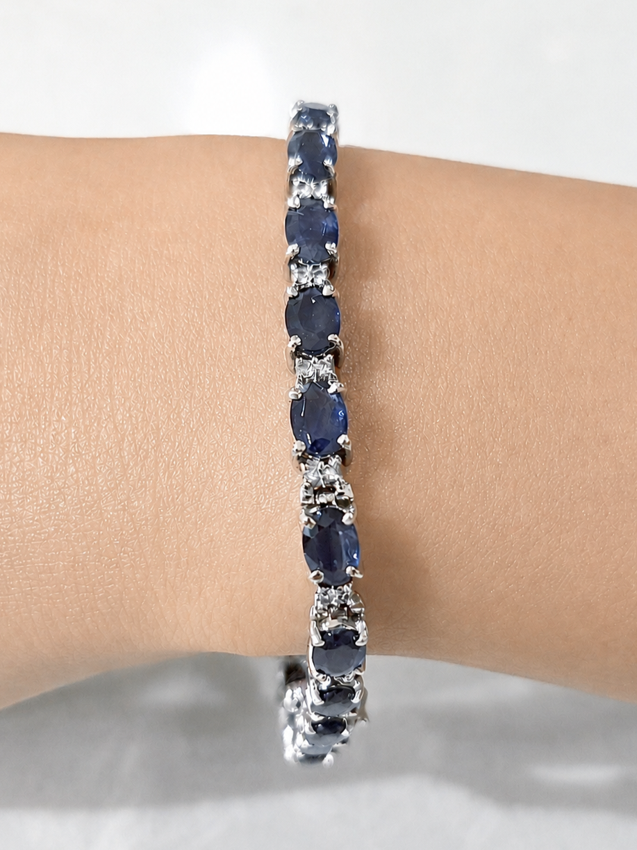 14K White Gold Sapphire & Diamond Bracelet