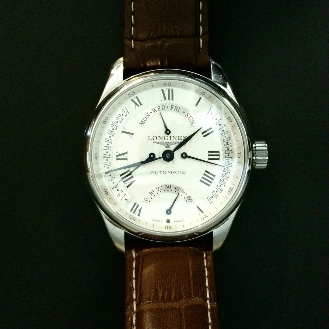 2014 Longines Master Collection 44 Retrograde Stainless Steel / Silver-Roman / Alligator