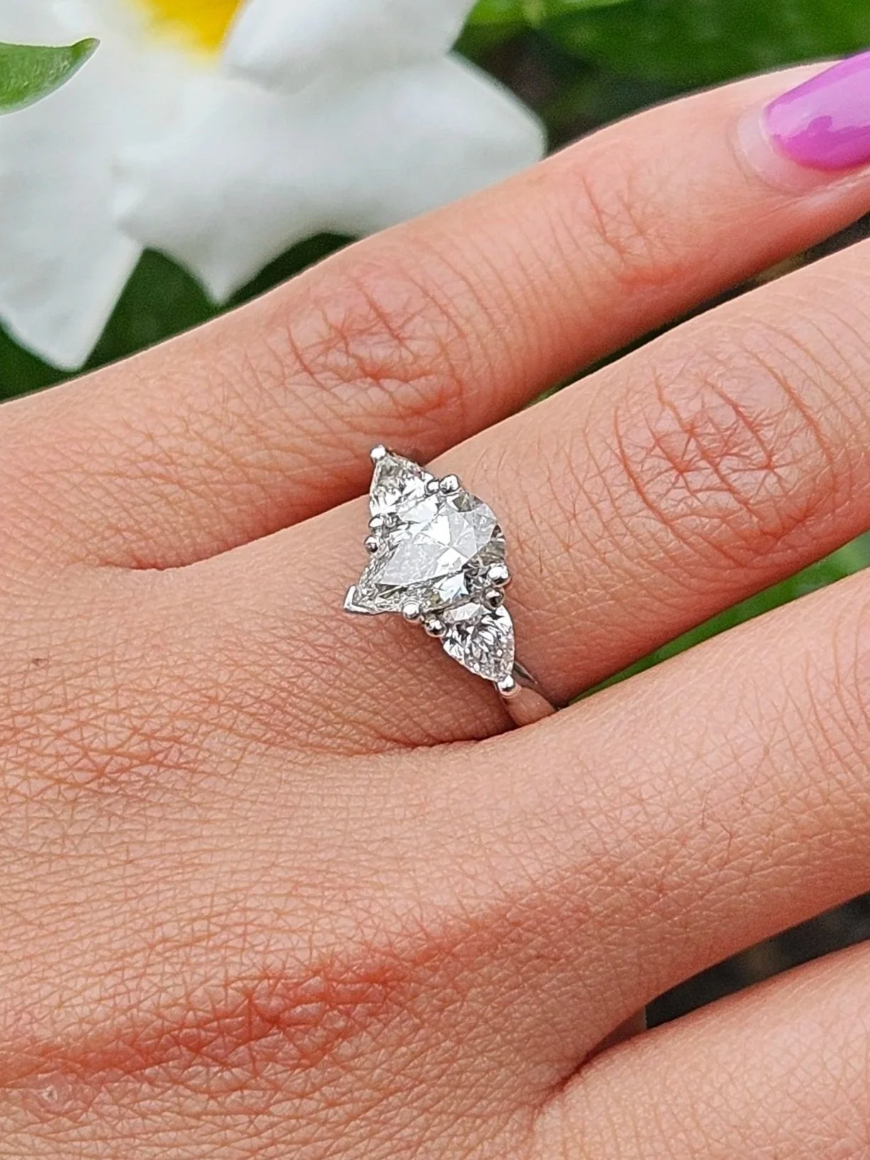 Pear Shaped 3 Stone Diamond Engagement Ring