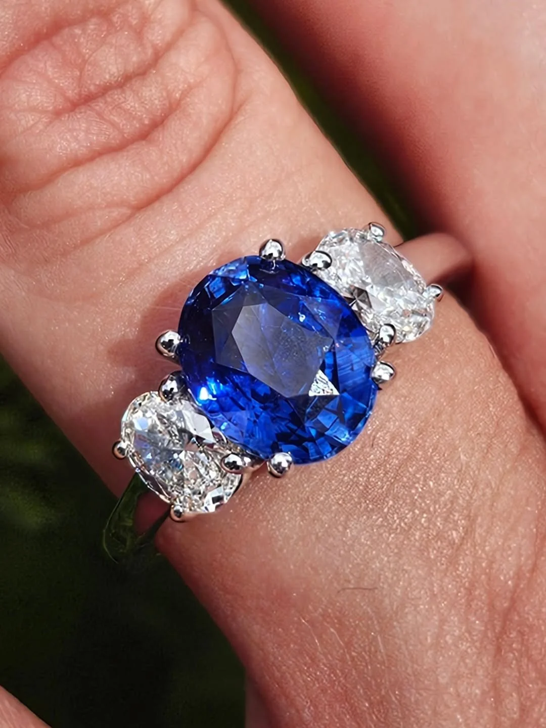 14k White Gold Oval Sapphire & Diamond Ring