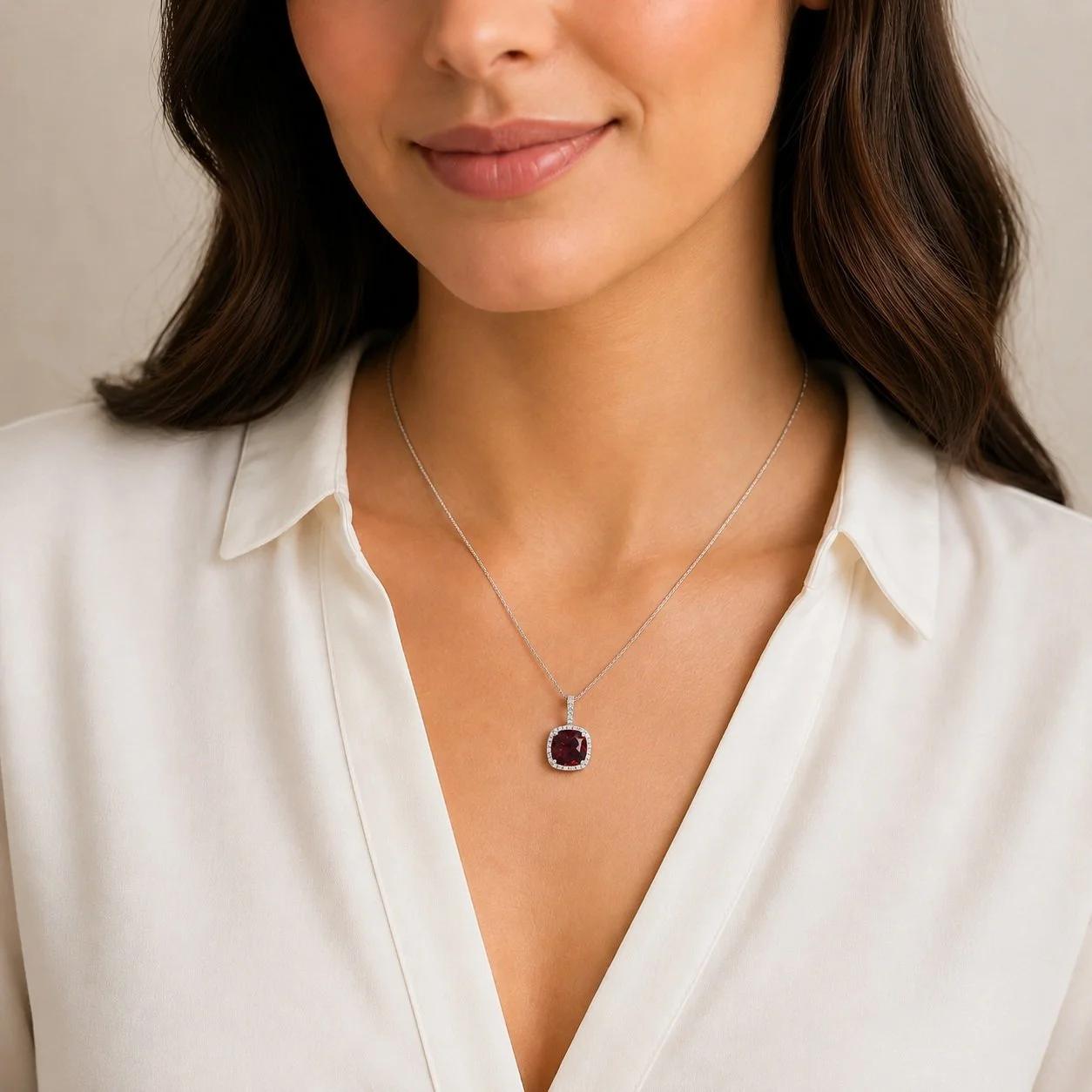 Cushion Halo 14K White Gold Garnet (Mozambique)