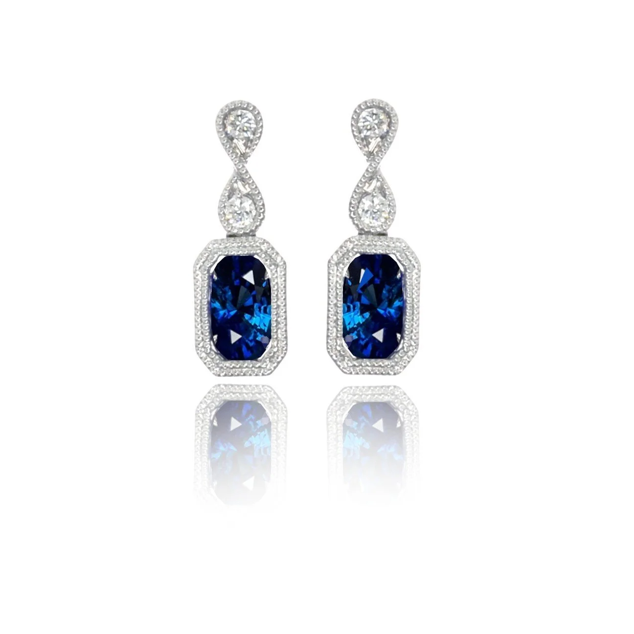 Sapphire and Diamond Drop Earrings 14K White Gold