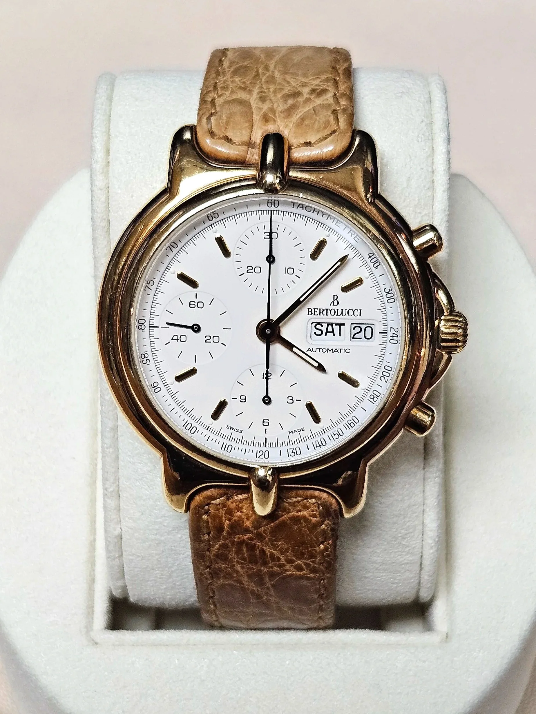 1999 Bertolucci Pulchra 18kt Chronograph 40mm Ostrich Band Reynolds & Co, Winter Park, Fl Park Ave Jewelers
