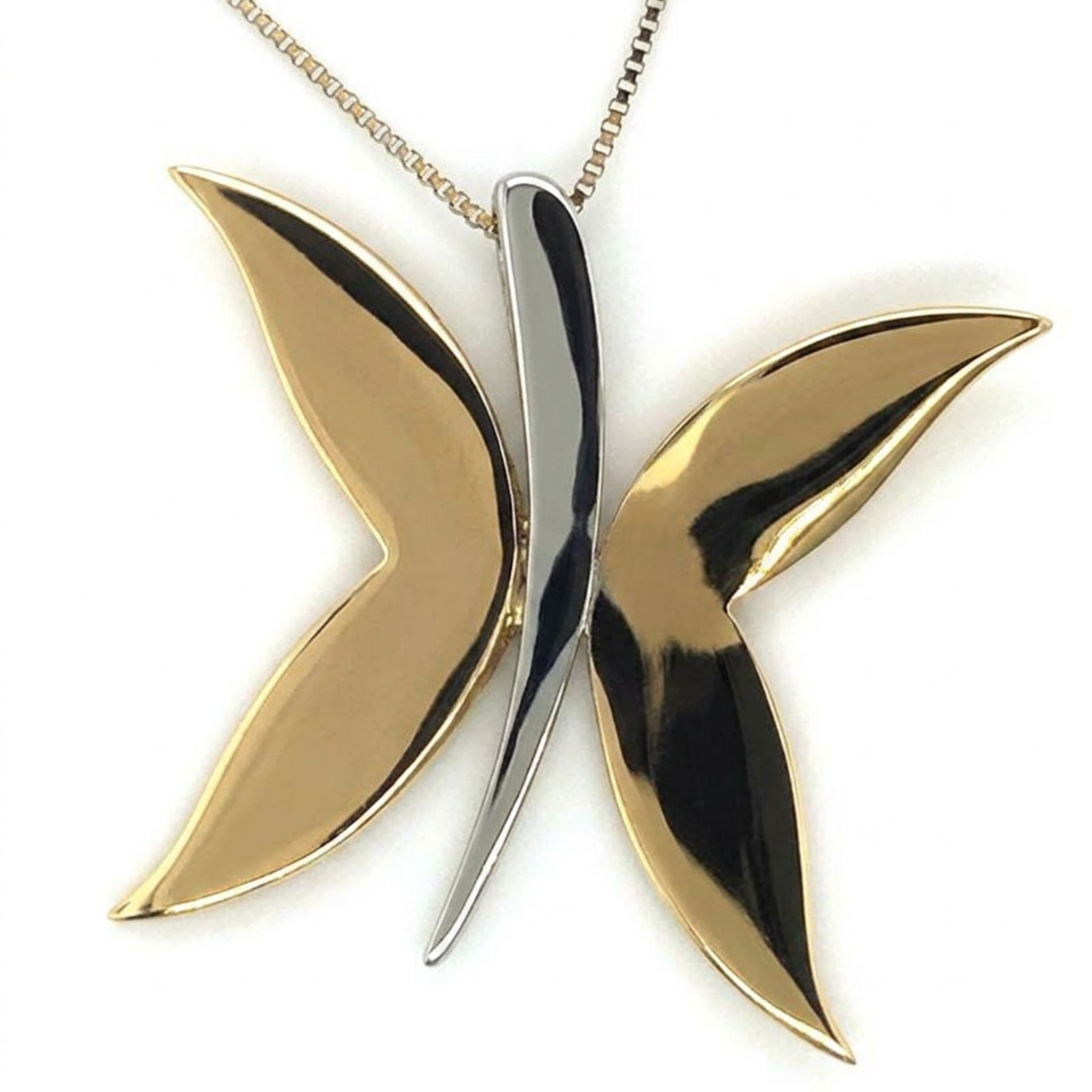 One 14K Two-Tone Gold Polished Butterfly Pendant/Charm.
