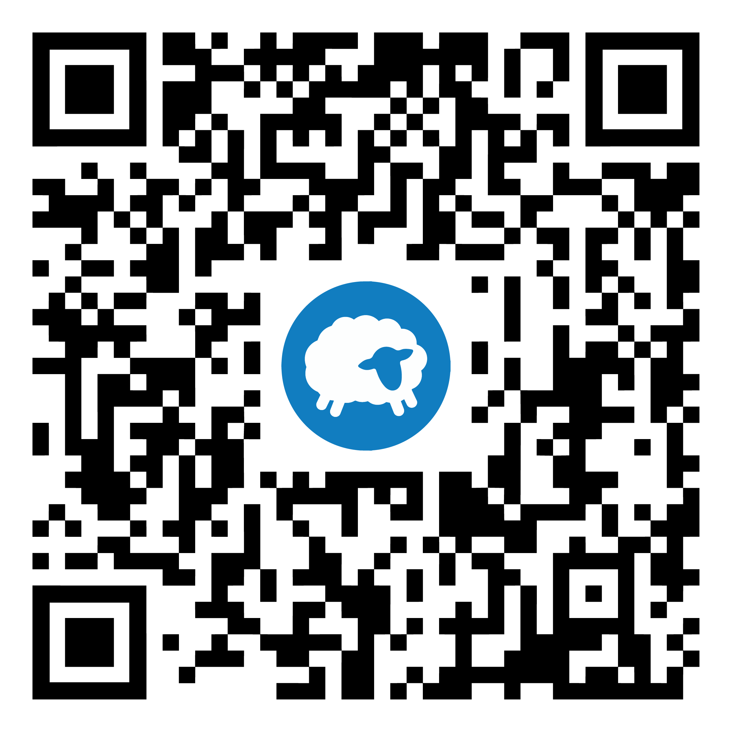 illustration of a sheep inside a blue circle with a white outline, surrounded by text with a black background