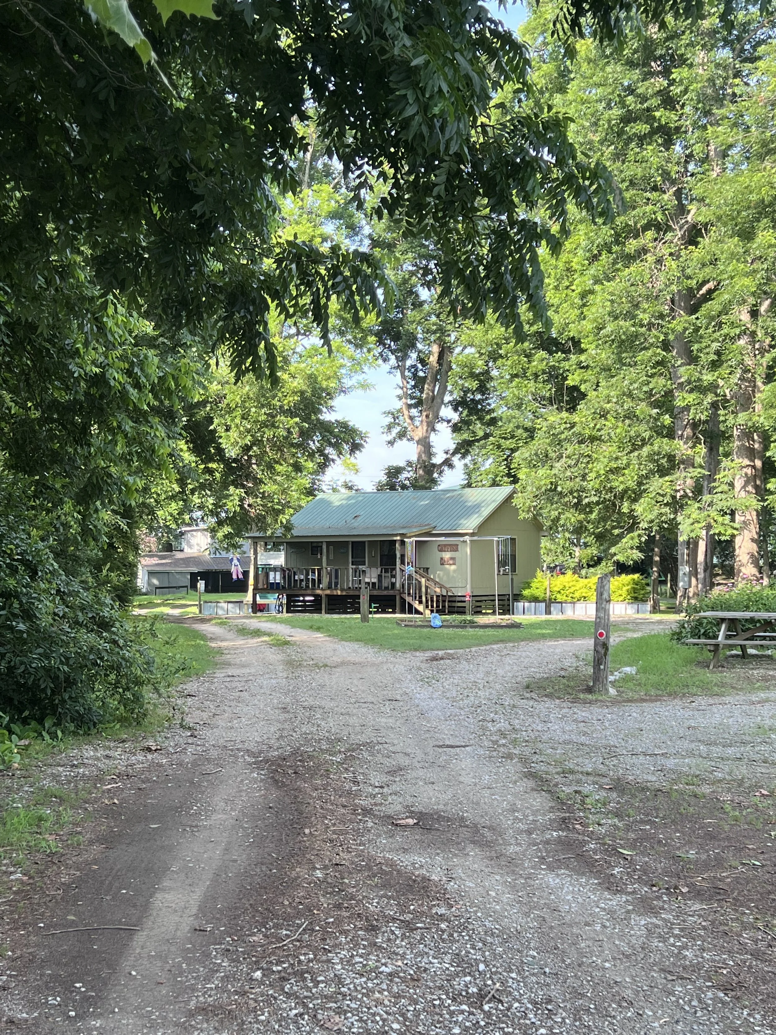 View of the cabin from the driveway.