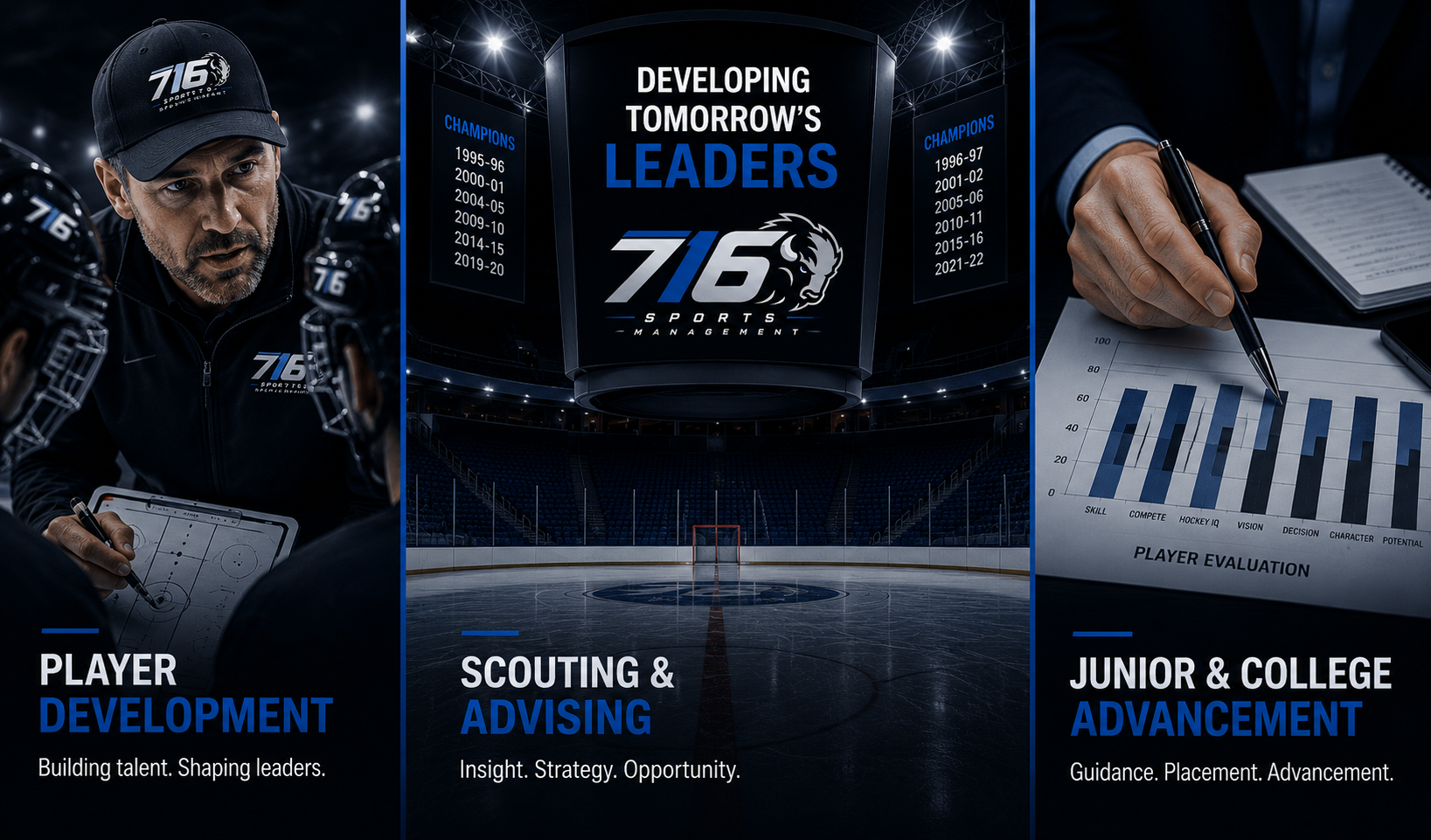 video/analysis screen: Hockey player evaluation and video analysis for player development and advancement
