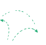 Three stylized arrows, green and white, pointing upward and outward with dotted lines indicating movement