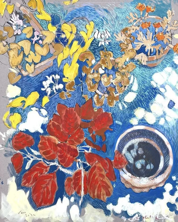 L'été bleu - Technique mixte sur carton - 80x60 - Vendu