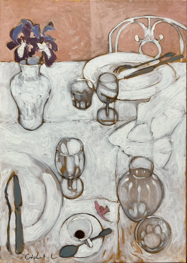 Déjeuner aux iris - Acrylique sur toile - 47x33