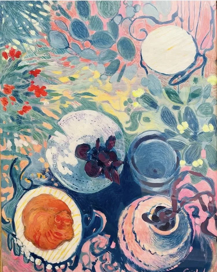 Terrasse aux cactus - Technique mixte sur carton - 80x60 - vendu