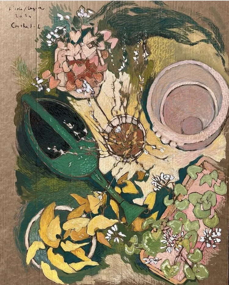 Etude en vert - Technique mixte sur carton - 80x60 - Vendu