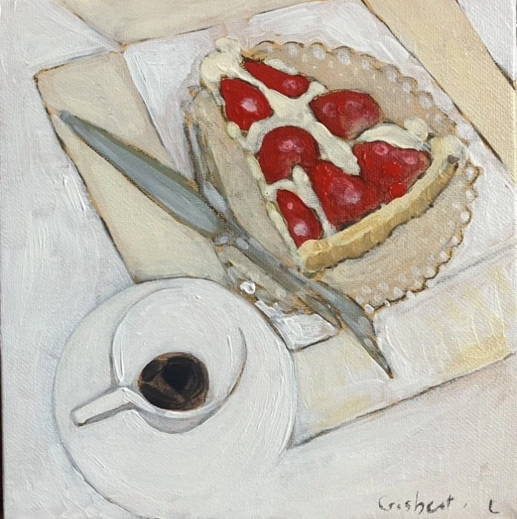 Tarte aux fraises - Acrylique sur toile - 20x20 - vendu