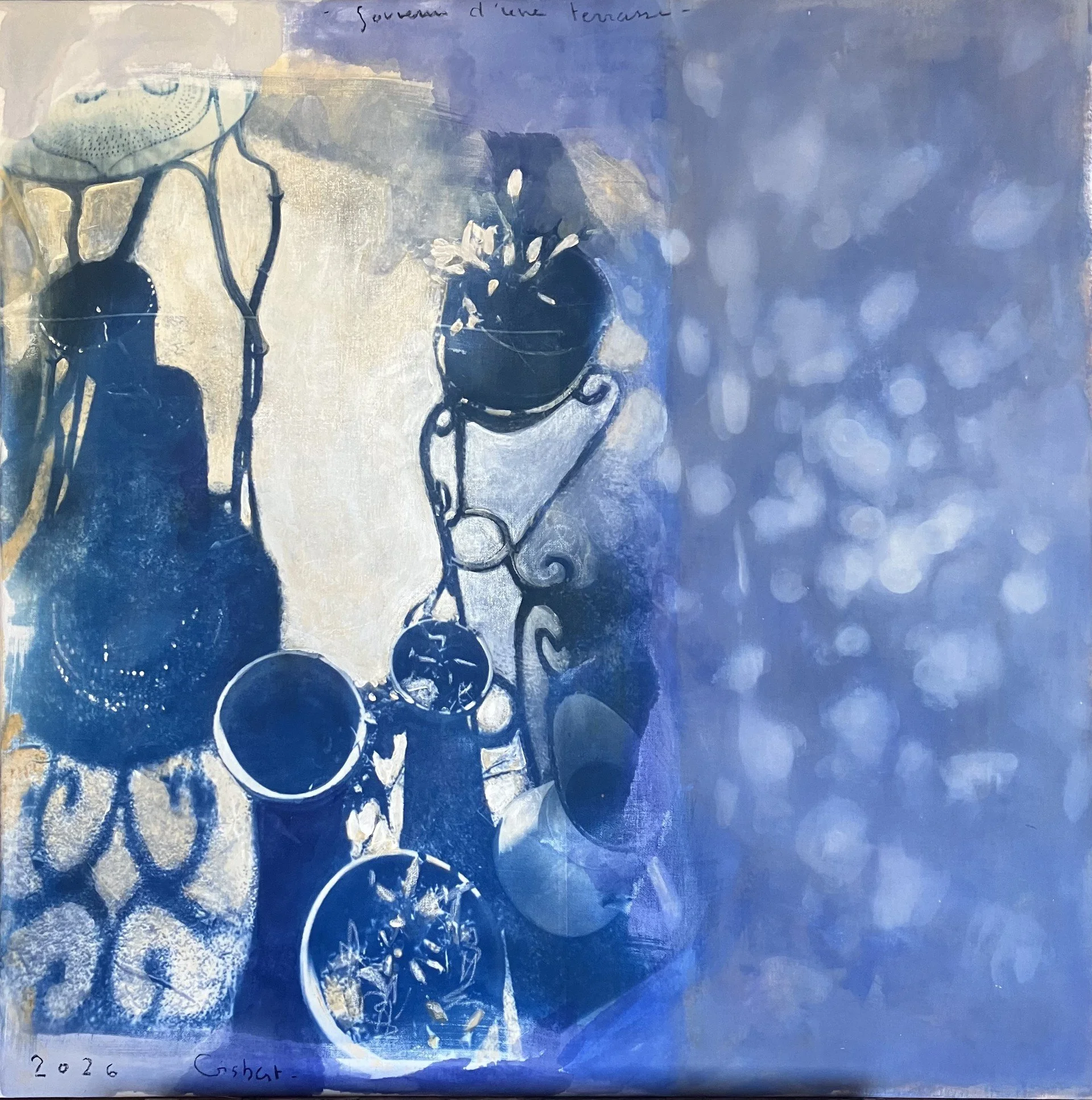 Souvenir d'une terrasse - Technique mixte sur toile - 80x80