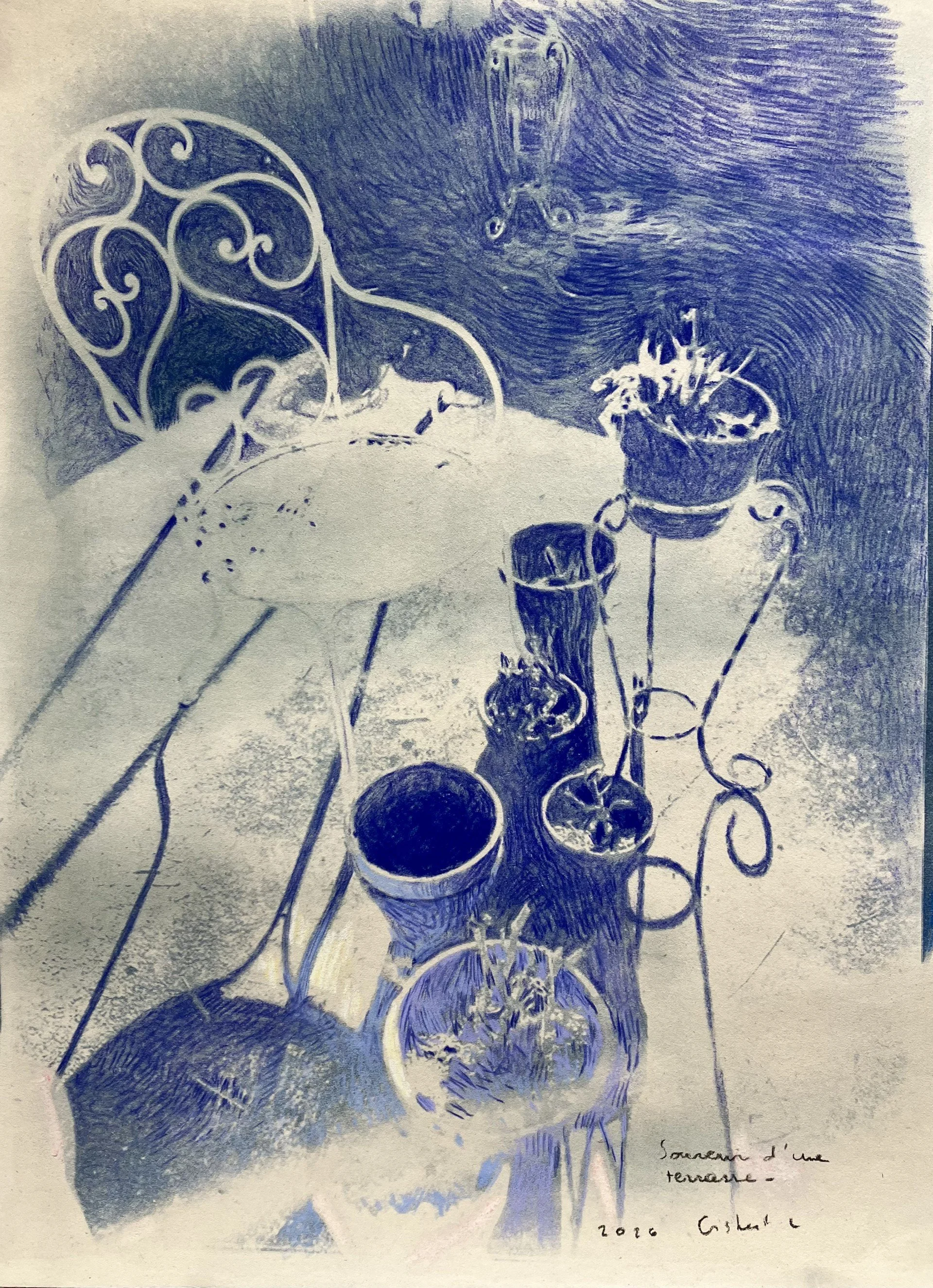 Souvenir d'une terrasse - pastel sec - 70x50