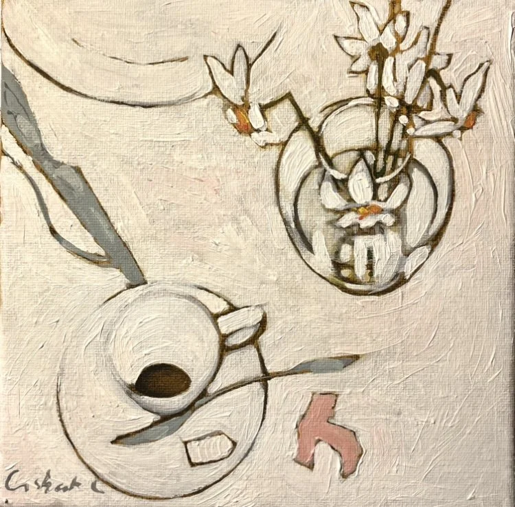 Café aux narcisses - Acrylique sur toile - 20x20 - vendu