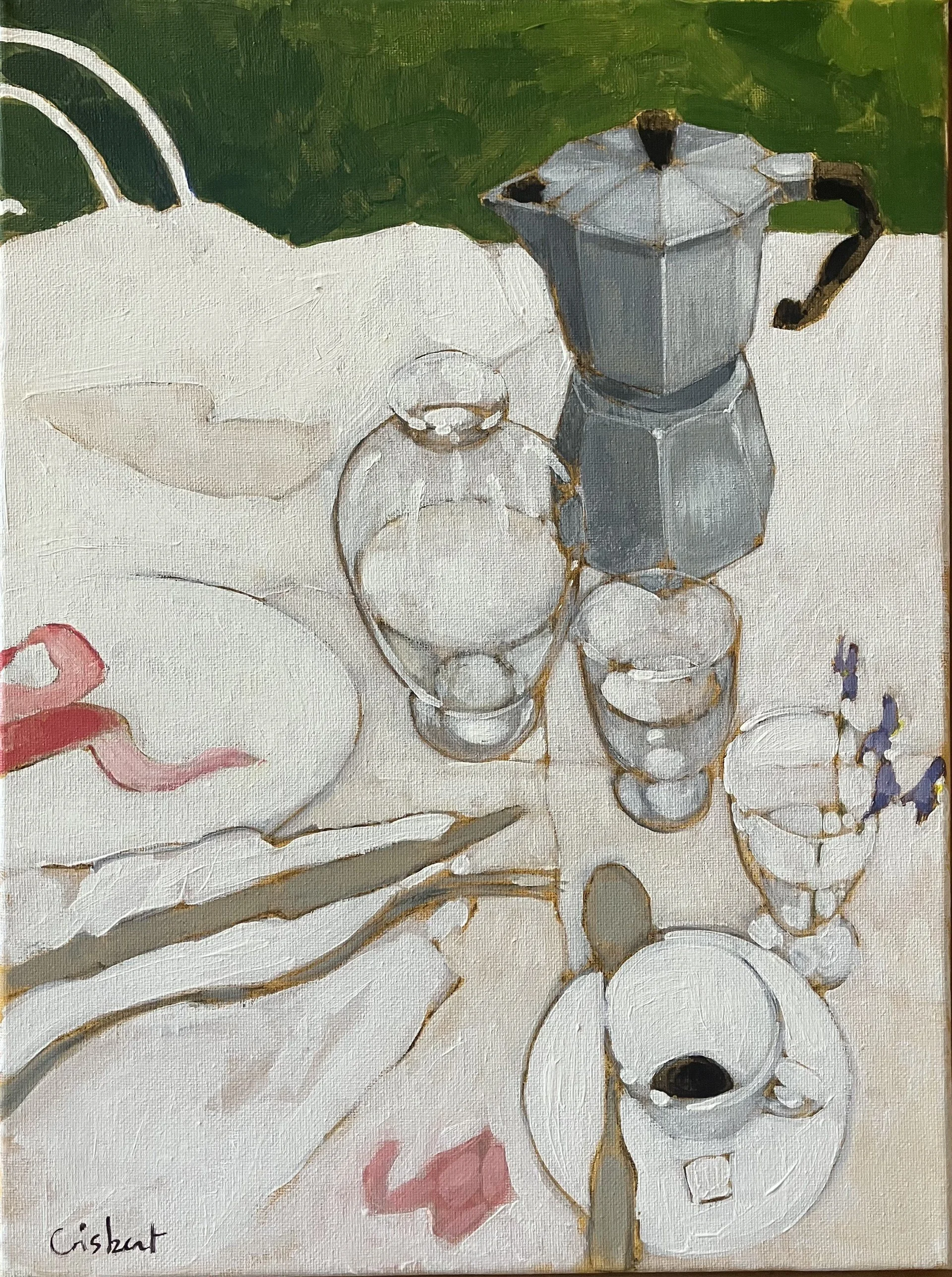 Déjeuner aux violettes. 40X30. Sur toile. vendu.