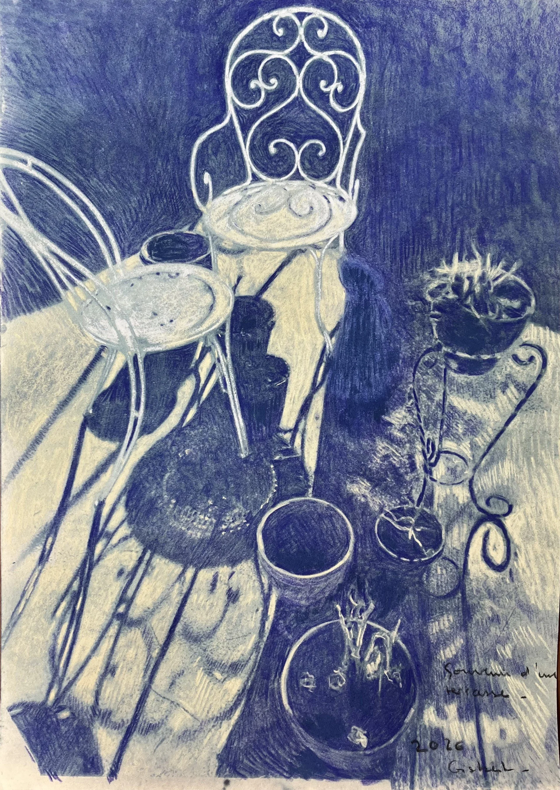 Souvenir d'une terrasse - Pastel sec - 70x50