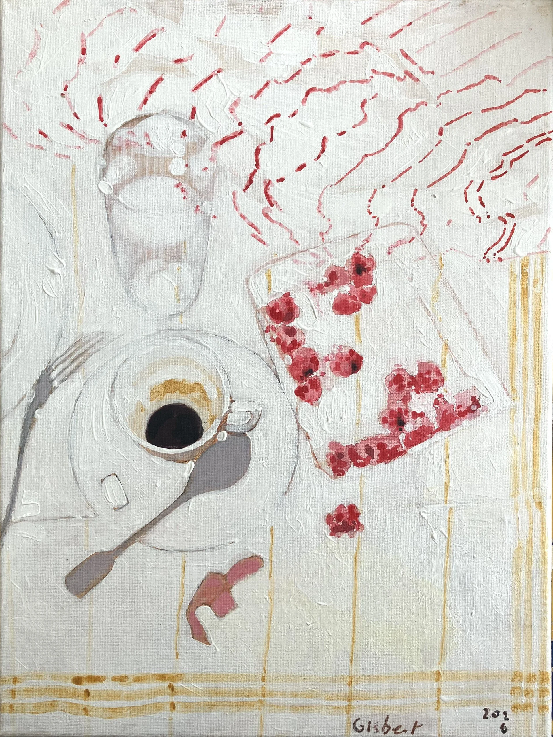 Déjeuner aux framboises. 40X30. Sur toile.