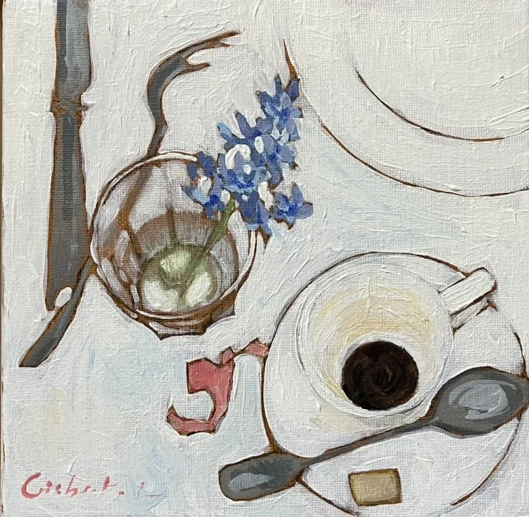 Café à la jacinthe - Acrylique sur toile - 20x20